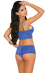 Sexy Blue Stretch Lace Bralette Lingerie Set